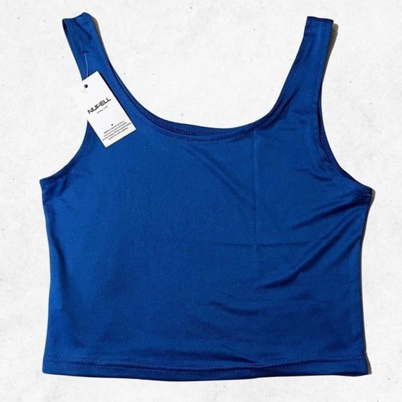 Nupell Tank Top Blue Crop Top Extra Light Woman Size‎ M Round Neck Thick Straps - Picture 1 of 6